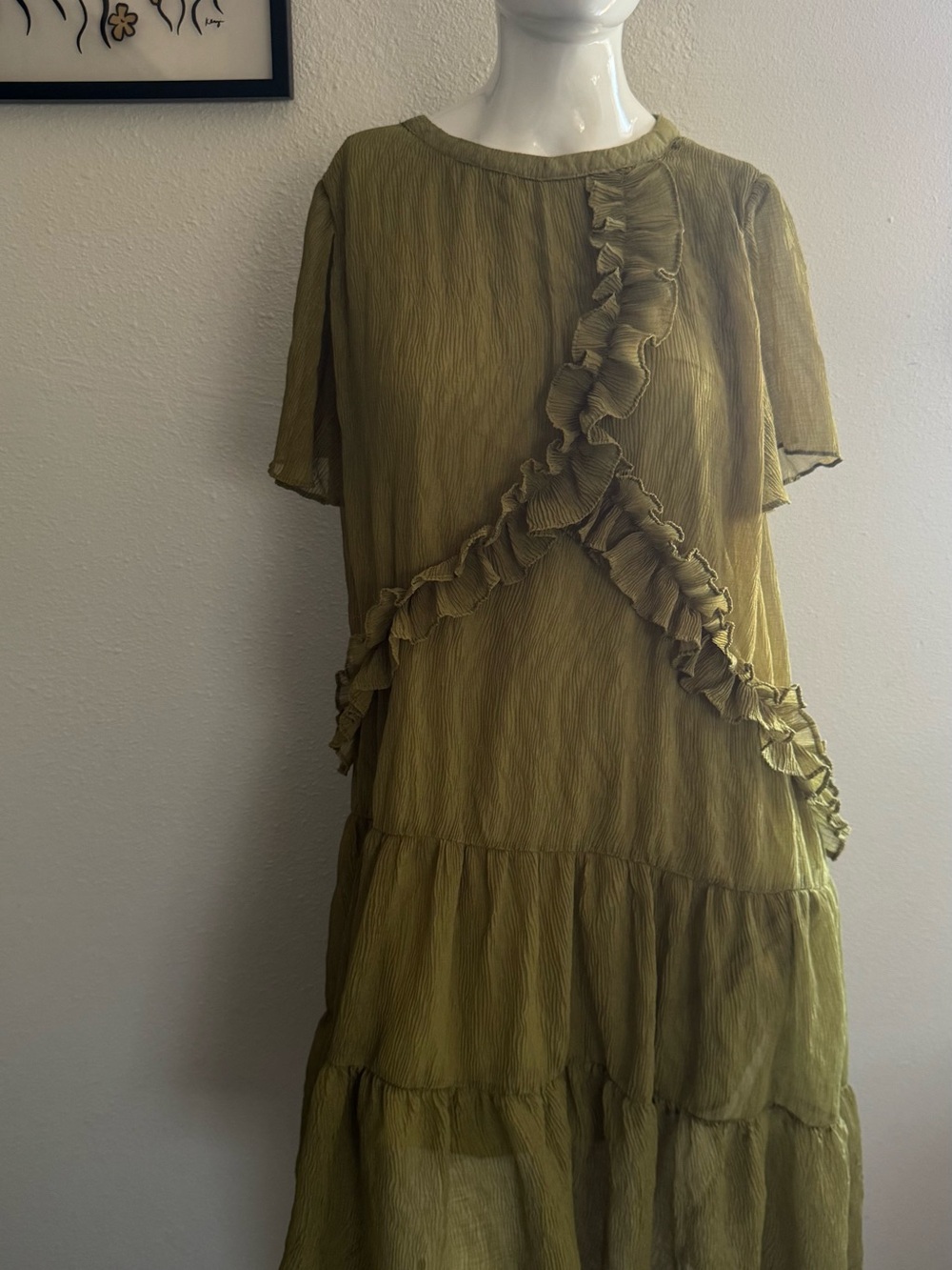 Olive Ruffle Tiered Midi Dress